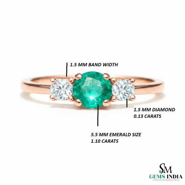 Minimalist Emerald Center Stone Ring with Diamond Accents