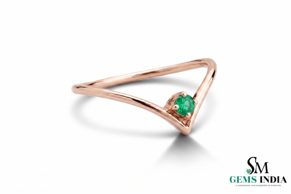 Dainty V Band Emerald Ring – Minimalist 14k Gold Solitaire Ring