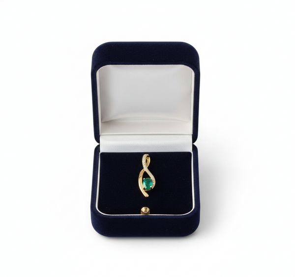 Oval Shape Natural Green Emerald & Diamond Twist Pendant - Green Gemstone Jewelry