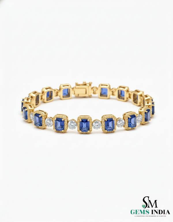 Elegant Emerald Cut Tanzanite Bracelet with Diamond Accents – Gift for Her