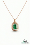 Emerald Cut Green Emerald Diamond Cluster Pendant for Women