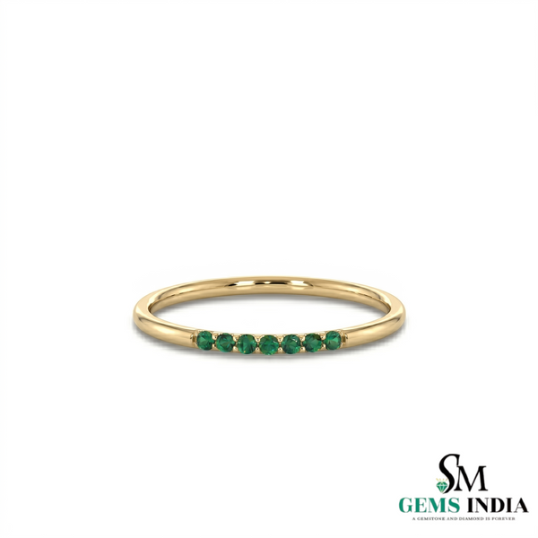 Natural Emerald Half Eternity Ring in Solid 14K Gold – Minimalist Stackable Band for Women