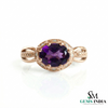 Elegant Oval Cut Amethyst Ring with Milgrain Diamond Halo
