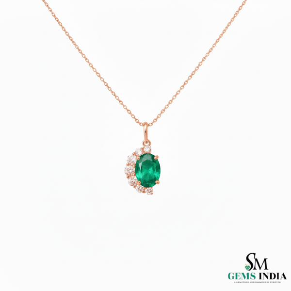 Elegant Oval Emerald & Diamond Half-Halo Pendant Anniversary gift for her