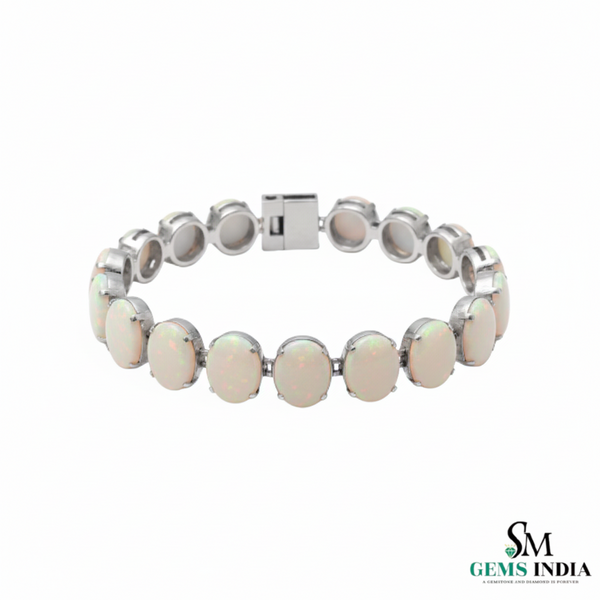 Luxury Natural Oval Opal Tennis Bracelet – Elegant Gemstone Jewelry