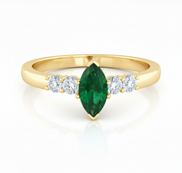 Marquise Cut Emerald and Diamond Ring in 14K Gold Elegant Gemstone Engagement Ring