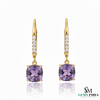 Cushion Cut Amethyst Drop Earrings with Diamond Leverback