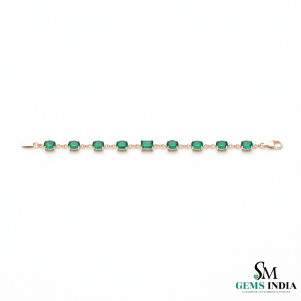 4.10 Carats Natural Emerald Oval And Diamond Bracelet - Fine Jewelry Gift