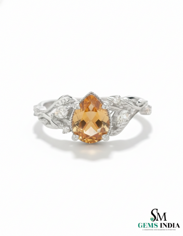 Pear Cut Citrine & Diamond Twist Ring in 14k and 18k Gold Elegant Gemstone Ring