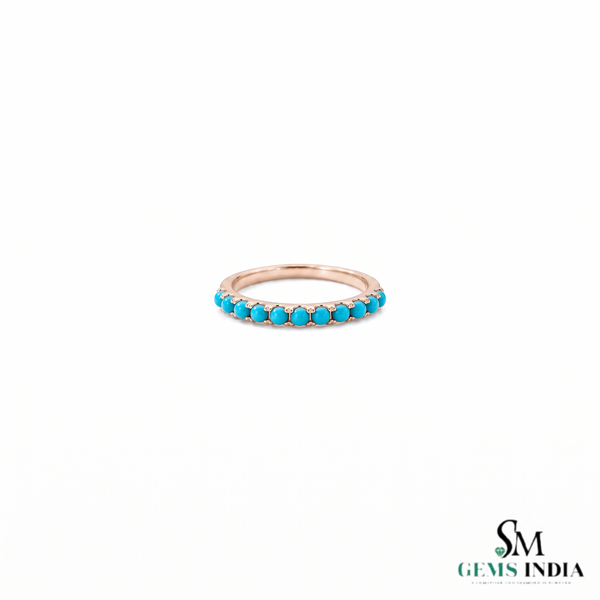 Turquoise Eternity Band Ring With Round Blue Turquoise Stones – Minimalist Stackable Ring