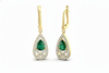 Luxury Natural Emerald Teardrop Earrings with Diamond Border 14K Gold