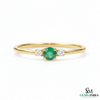 Round Emerald and Diamond Accent Ring in Solid Gold – Dainty Promise Ring