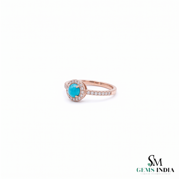 Turquoise Halo Ring With Diamond Accent Band – Elegant Fine Jewelry