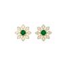 1.60 carat Daisy Flower Stud Earrings in Gold with Natural Emerald-Green Stone