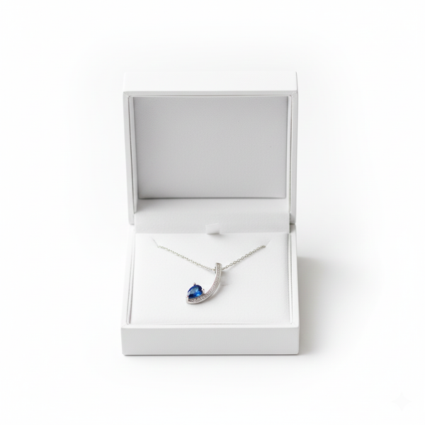 Pear Shaped Natural Blue Tanzanite & Diamond Curved Pendant