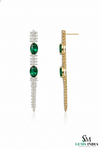 Emerald Oval Drop Earrings with Diamond Chain - Fine Emerald Jewelry