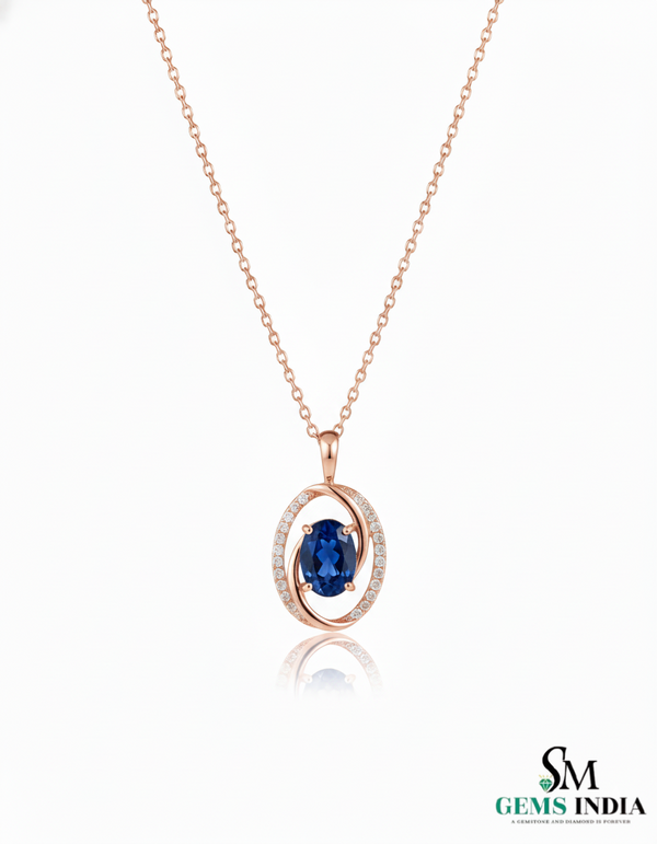 Elegant Blue Tanzanite Diamond Oval Pendant in 14k and 18k Gold