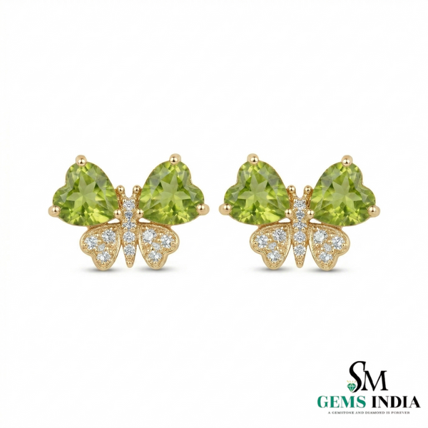 Green Peridot Heart Shape Earrings with Diamond Accent – Elegant Stud Earrings