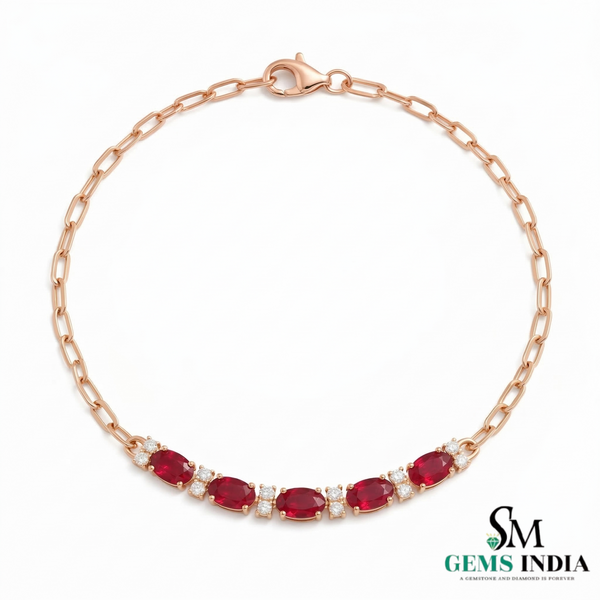Oval Ruby Bracelet with Diamond Accents - Luxury July Birthstone Bracelet