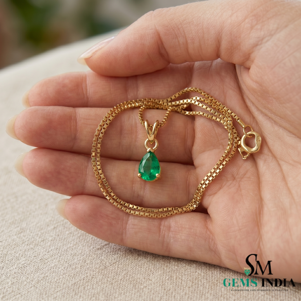 Design By Punit Sahu Pear Shaped Emerald Pendant Necklace – Dainty Teardrop Green Gemstone Fine Jewelry for Women
