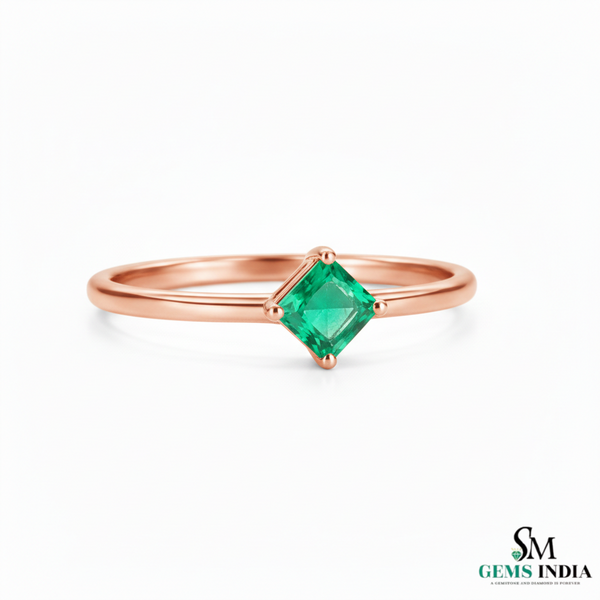 Princess Cut Natural Emerald Solitaire Ring – Minimalist Emerald Promise Ring