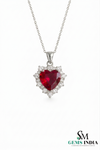 Heart Shape Red Ruby & Diamond Halo Pendant - Romantic Ruby Heart Pendant For Woman