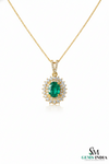 Oval Emerald & Diamond Vintage Halo Pendant - Classic Emerald Fine Jewelry