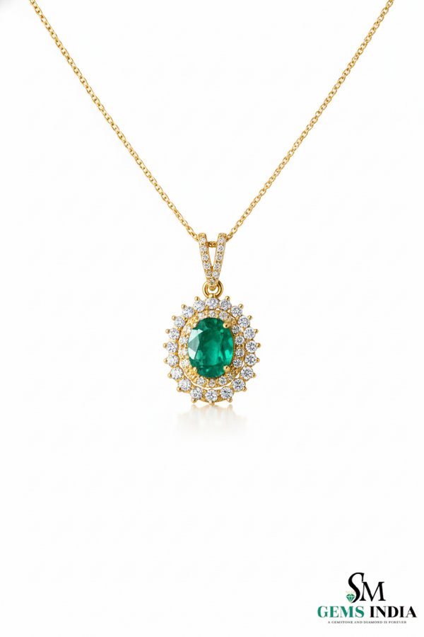 Oval Emerald & Diamond Vintage Halo Pendant - Classic Emerald Fine Jewelry