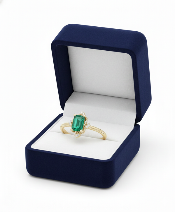 Emerald Cut Natural Emerald May Birthstone Women Engagement Ring 14k Fine Jewelry Gold Ring