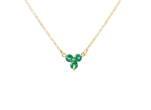 1.3 carat Round shaped Three Stone Natural Emerald Cluster Pendant in 14k yellow gold