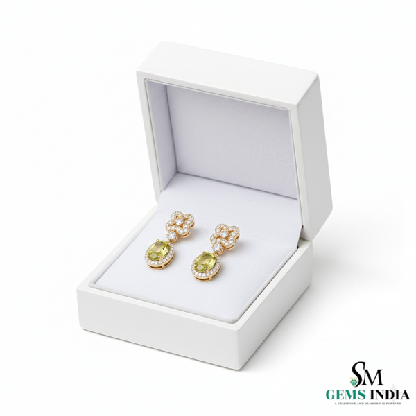 Green Oval Peridot & Diamond Luxury Drop Earrings