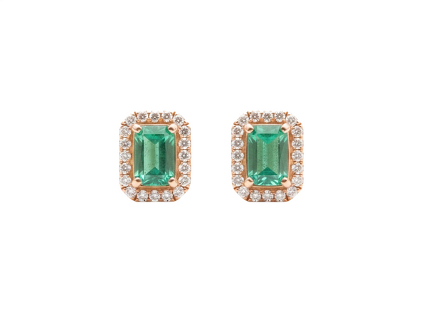 1.90 carat Emerald-Cut Green Emerald Stud Earrings Diamond Halo Design