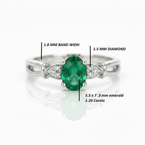 1.20 carat Oval shape Natural Emerald and Diamond Split Shank Ring in 14k Gold Gift for her