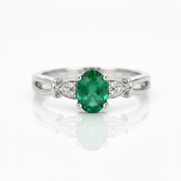 1.20 carat Oval shape Natural Emerald and Diamond Split Shank Ring in 14k Gold Gift for her