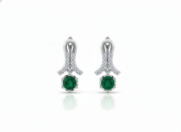 1.90 carat Natural Emerald Round Drop Earrings in 14k Gold Classic Round Green Gemstone Earrings