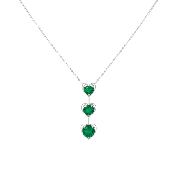 Triple Heart Design Round Natural Emerald Pendant in 14k Gold Romantic May Birthstone Gift
