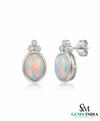 Oval Opal & Diamond Stud Earrings Elegant October Birthstone Opal Earrings for Women