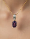February Birthstone Emerald Cut Amethyst Diamond Pendant