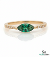 Minimalist Marquise Cut Green Emerald Ring with Diamond Accent Band – Delicate Fine Jewelry