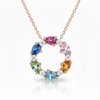 Rainbow Gemstone Circle Pendant Necklace in 18k gold Multicolor Pear Cut Stones Jewelry