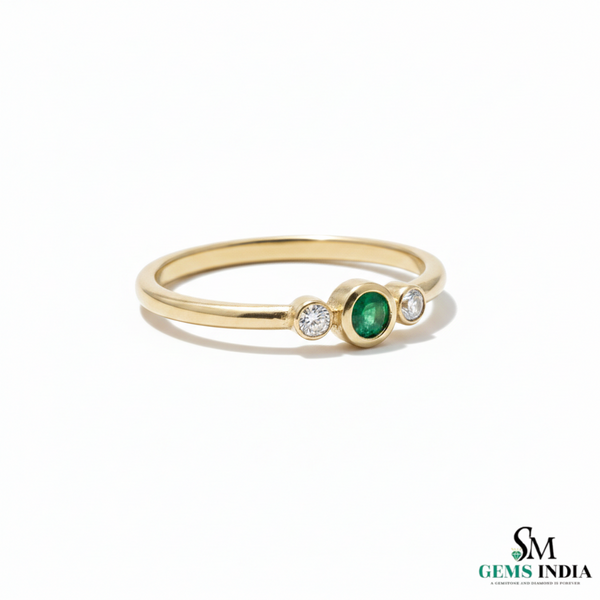 Minimalist Emerald Center Stone Diamond Accent Gold Ring