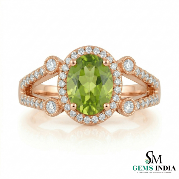 Oval Peridot Statement Ring with Diamond Detailing - Gift For Her