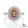 Emerald Cut Peach Morganite Ring with Diamond Halo Engagement Ring