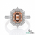 Emerald Cut Peach Morganite Ring with Diamond Halo Engagement Ring