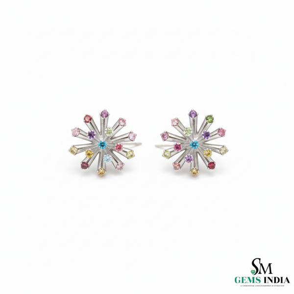 Starburst RoundMulti Stone Stud Earrings – Fine Gold Jewelry