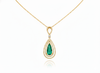 4.50 carat Natural Emerald Drop Pendant Infinity Loop Design with Diamond Halo Timeless Gold Necklace Gift