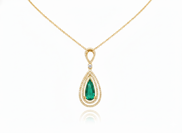 4.50 carat Natural Emerald Drop Pendant Infinity Loop Design with Diamond Halo Timeless Gold Necklace Gift
