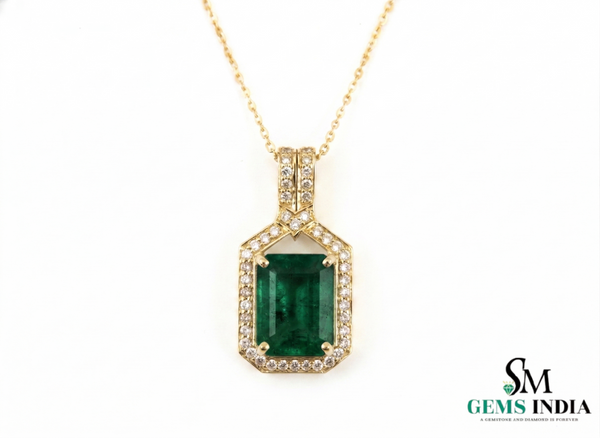 8.10 carat Stunning Natural Emerald Pendant Emerald Cut Green Gem with Diamond Halo Glow