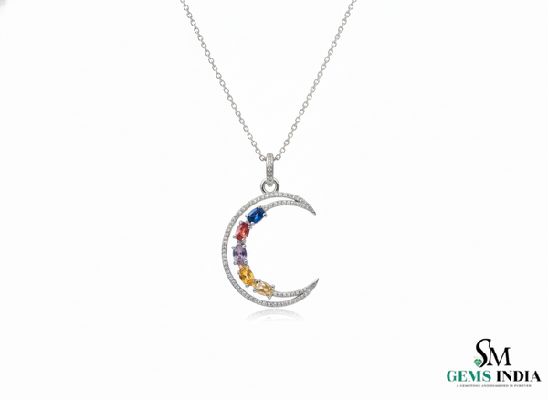 Zodiac-Inspired Oval shaped Multi-Color Gemstone Diamond Rainbow Gemstone Pendant