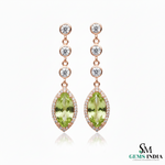 Marquise Cut Natural Peridot Diamond Dangle Earrings - Statement Drop Earrings